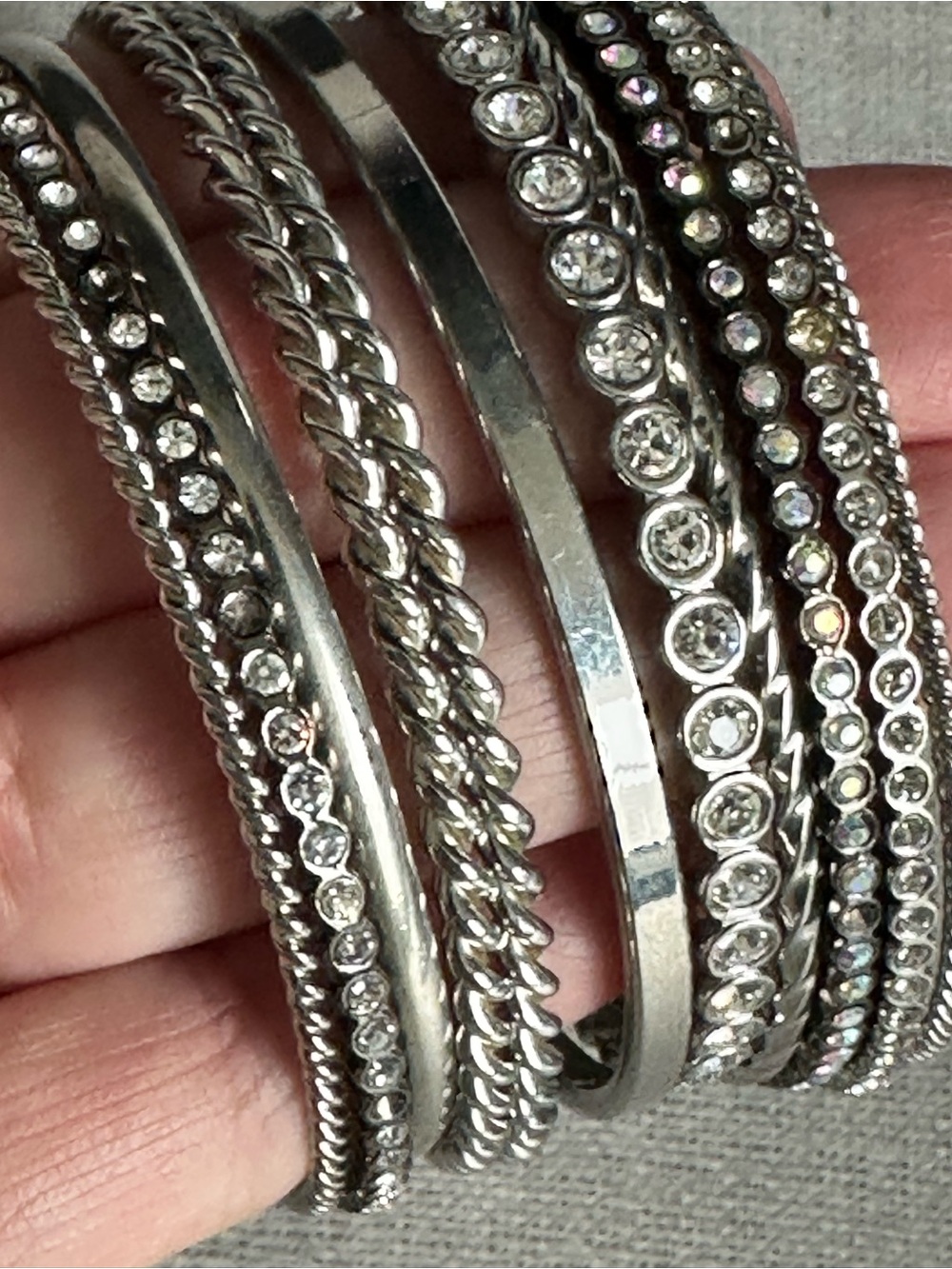 Silver-Tone and Rhinestone Stack Bracelet Set
